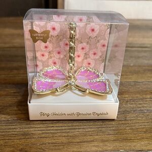 Pink Butterfly Ring Holder with Crystals